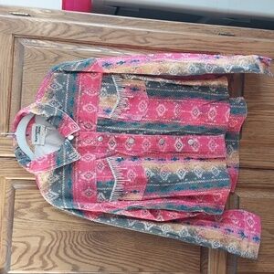 Savanna Jane NWT Size Large Pink Print  Jacket Shacket Rhinestone Beaded Pockets